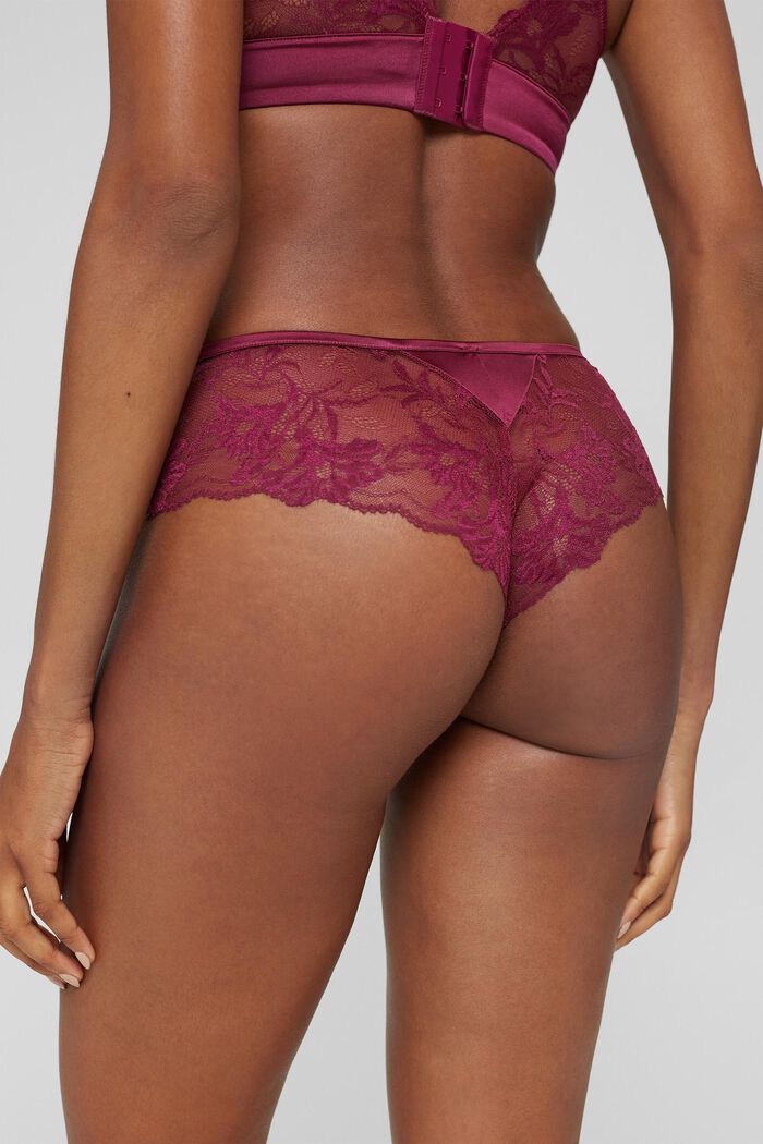 Brazilian shorts made of lace and microfibre, DARK PINK, detail image number 3