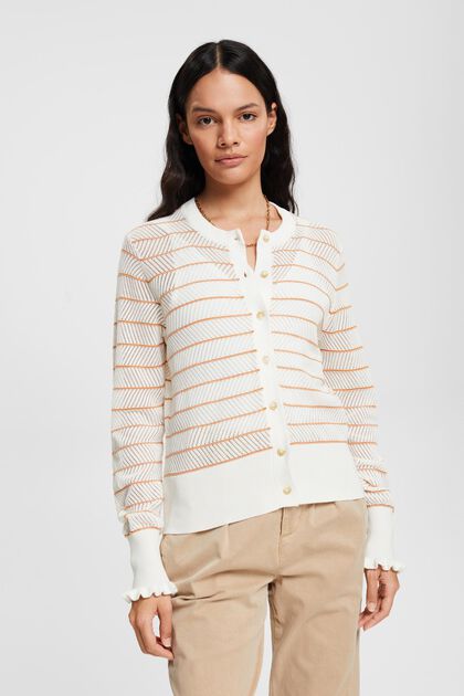 Striped pointelle cardigan, NEW HONEY YELLOW, overview