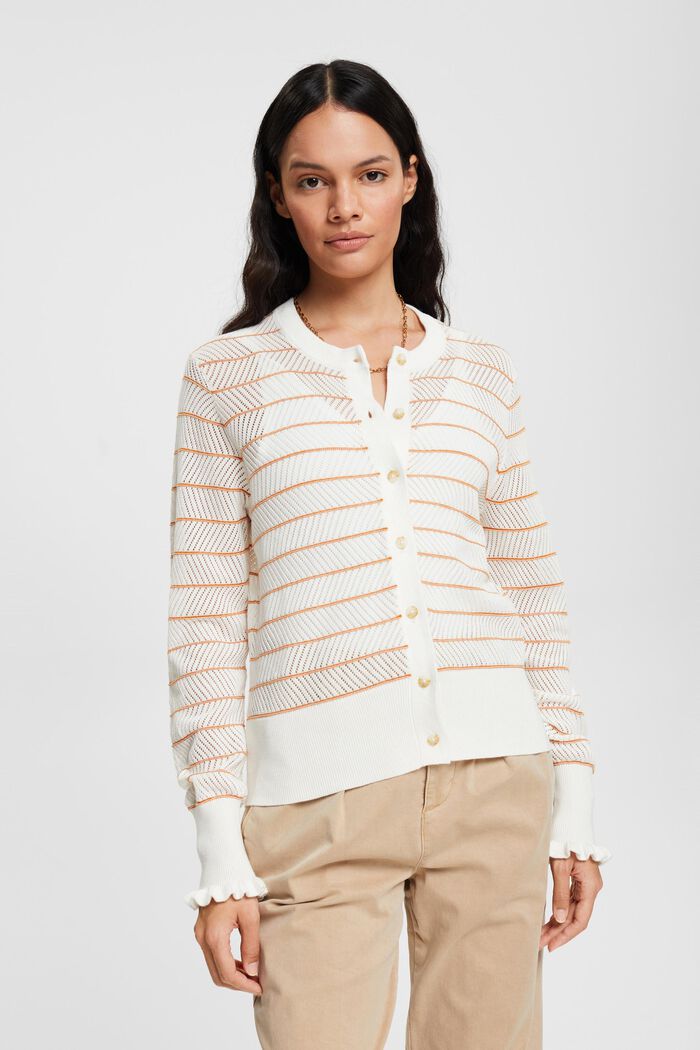 Striped pointelle cardigan, NEW HONEY YELLOW, detail image number 1