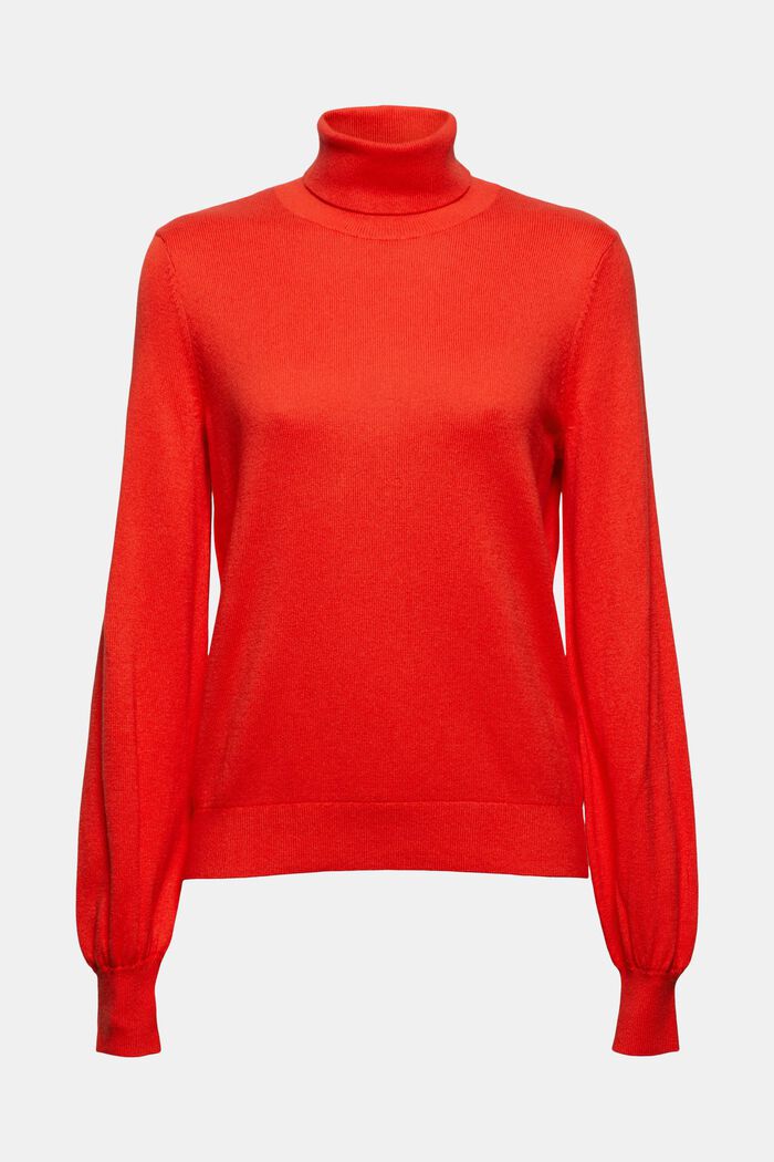 Cashmere blend: polo neck jumper, organic cotton, ORANGE RED, detail image number 0