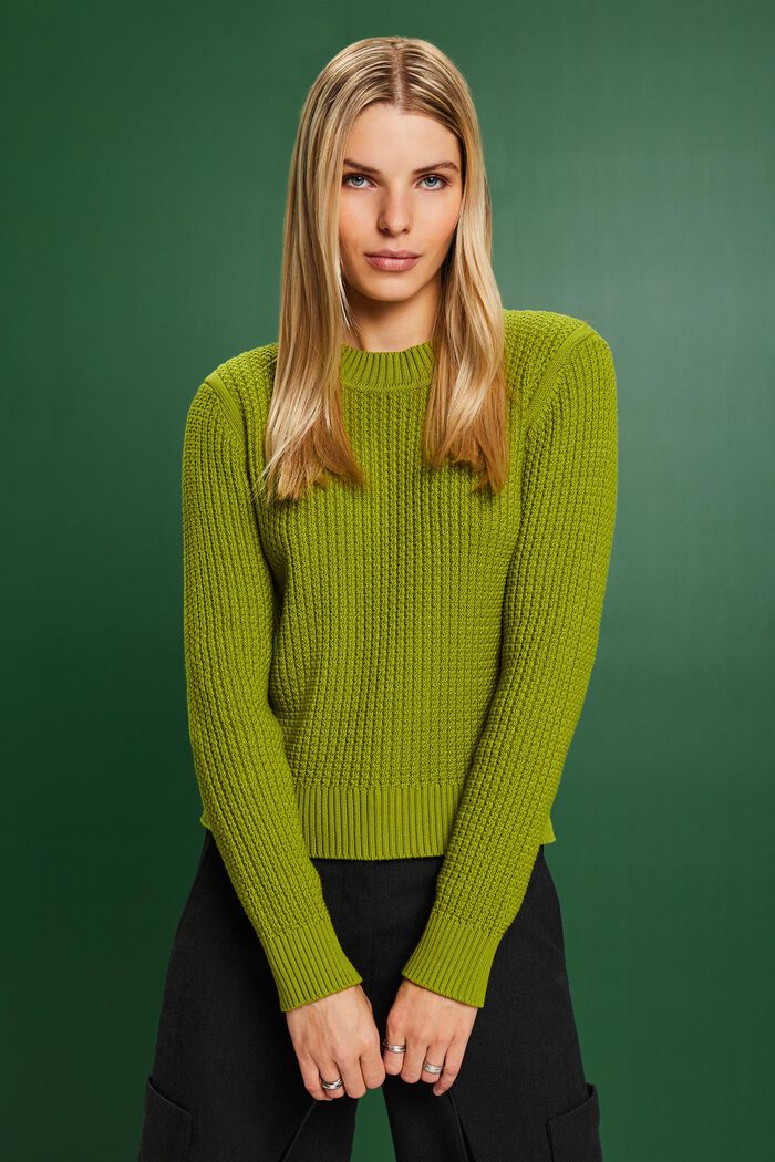 Structured Knit Crewneck Sweater, LEAF GREEN, detail image number 0