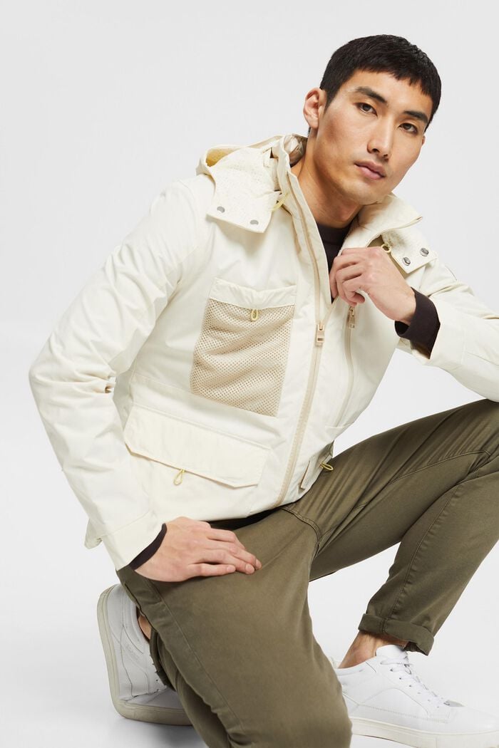 Made of recycled material: High-performance jacket with a hood, CREAM BEIGE, overview