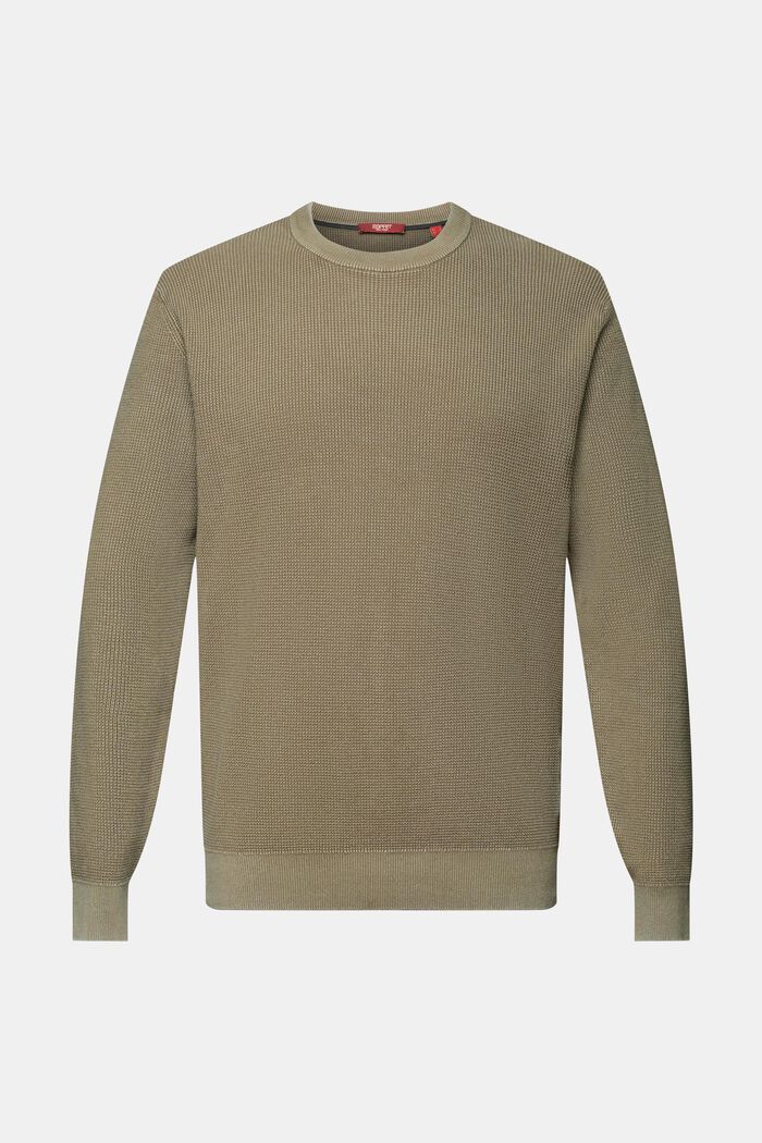 Basic crewneck jumper, 100% cotton, KHAKI GREEN, detail image number 5