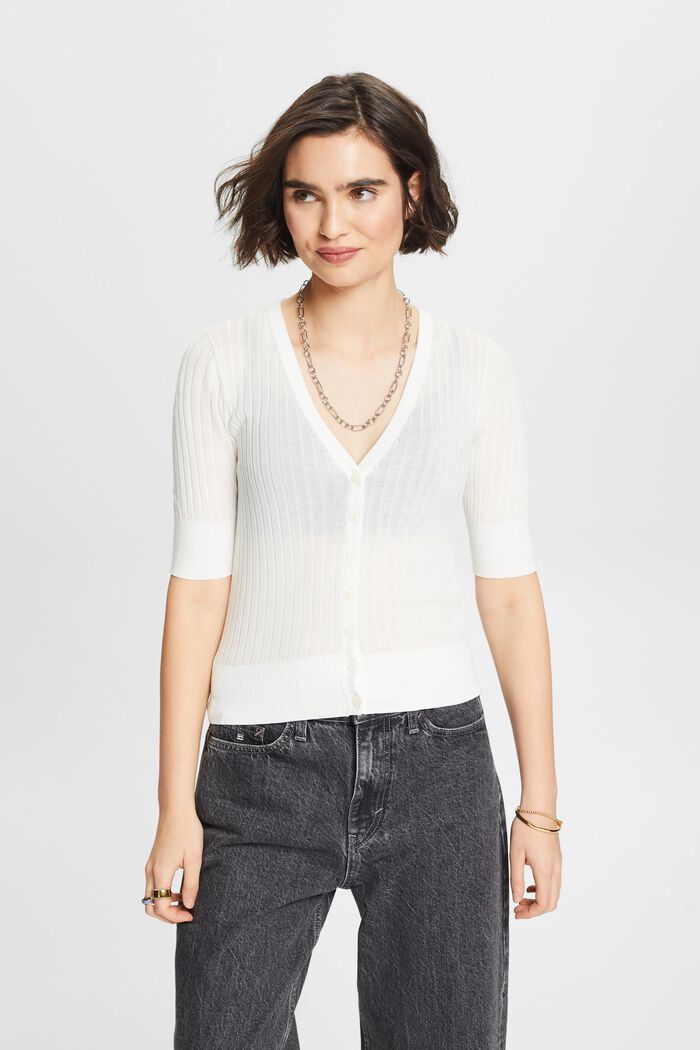 Button-Front Knit Top, OFF WHITE, detail image number 0
