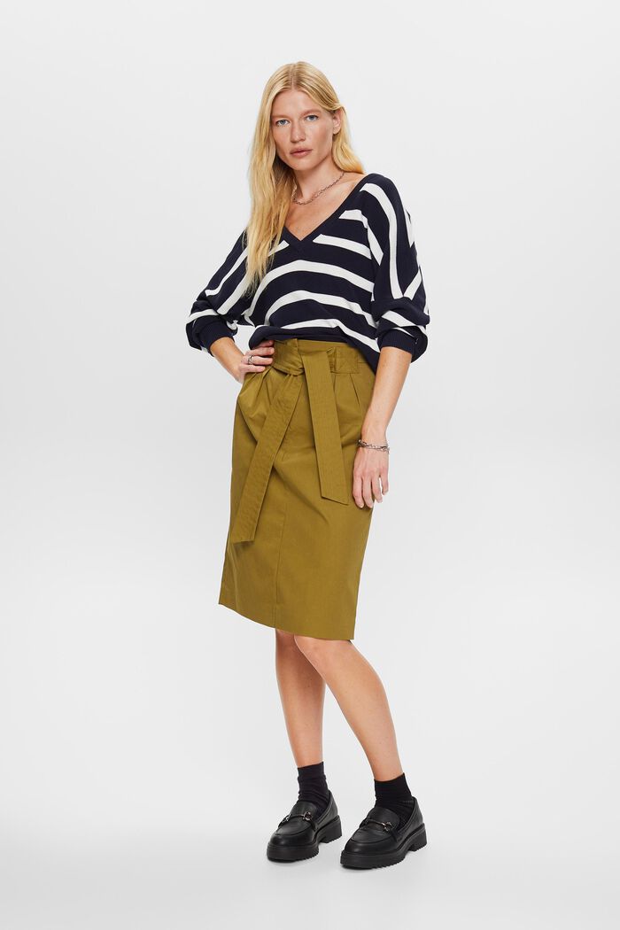 Belted knee length skirt, 100% cotton, OLIVE, detail image number 5