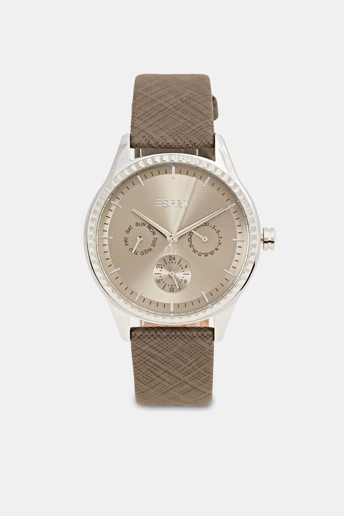 Multi-function watch with a Saffiano leather strap