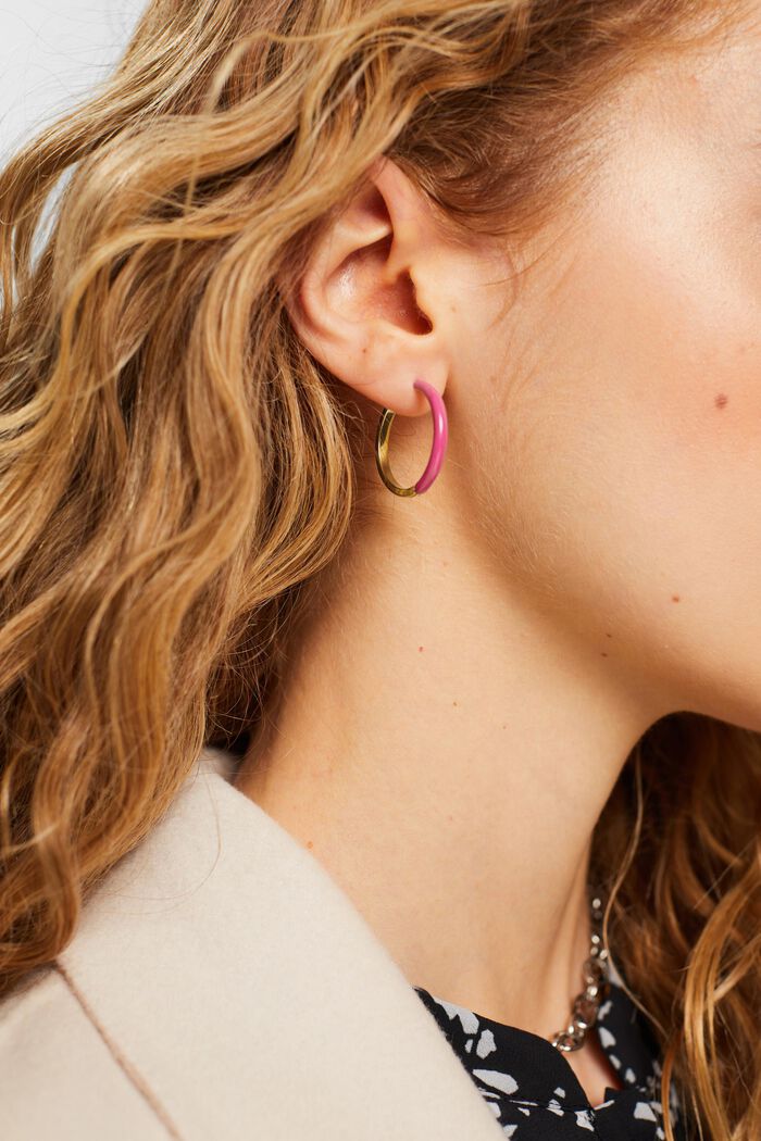 Two-Tone Mini Hoop Earring, PINK, detail image number 2