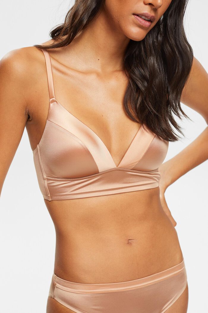 Padded, wireless bra with silky finish, BEIGE, detail image number 0