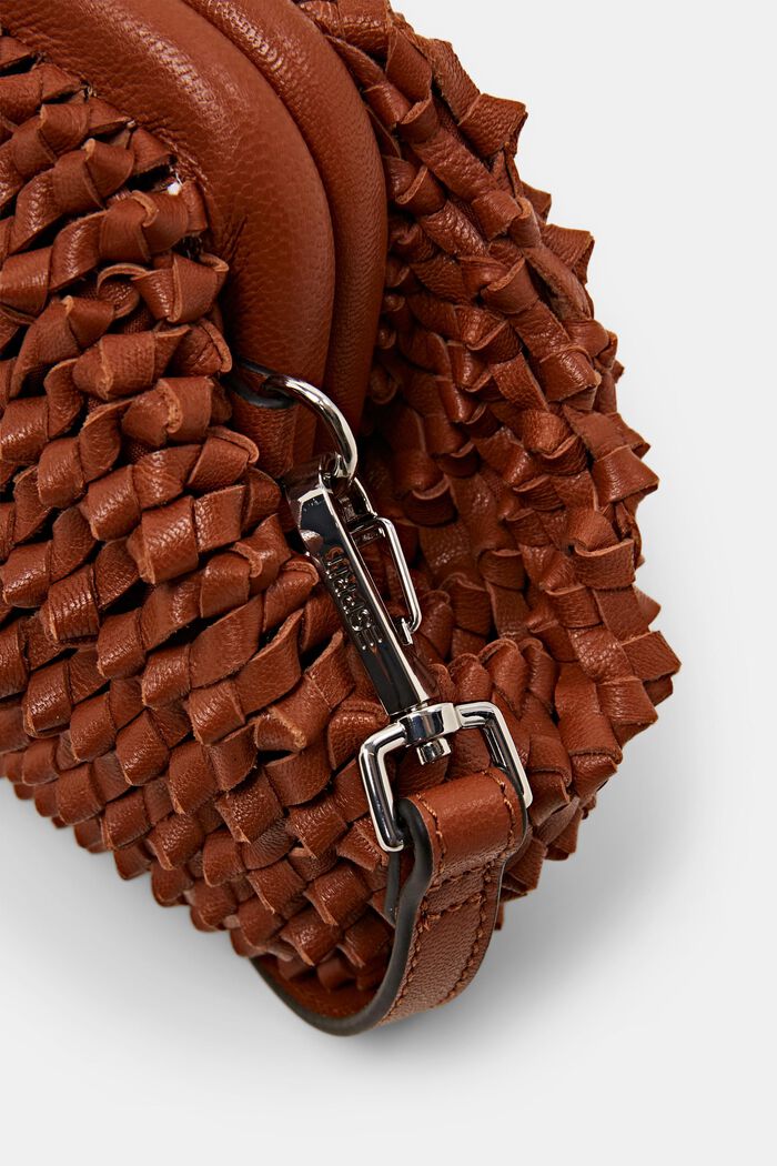Leather shoulder bag in knotted design, RUST BROWN, detail image number 1