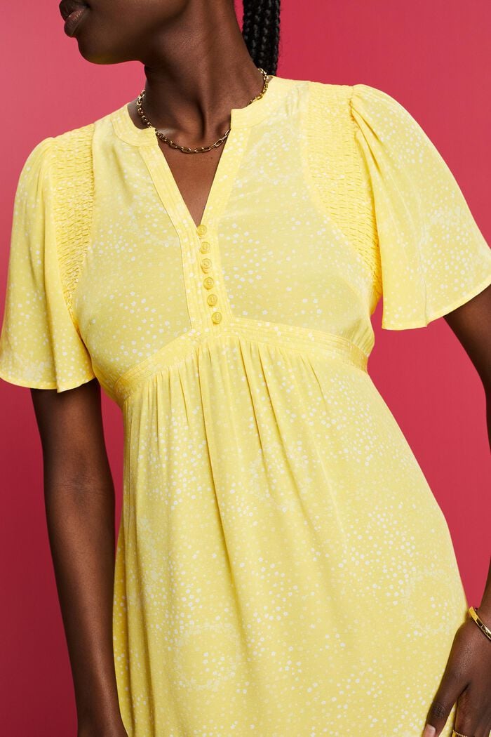 Printed Gathered Tie Back Midi Dress, LIGHT YELLOW, detail image number 2