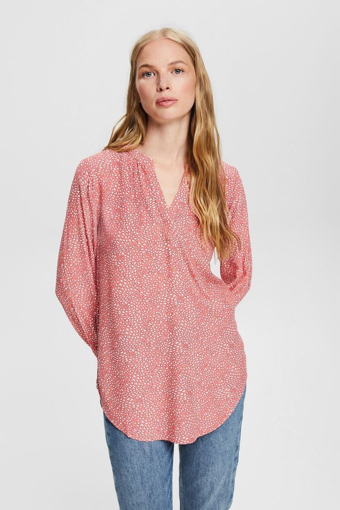 Patterned print blouse made of LENZING™ ECOVERO™, NEW CORAL, overview