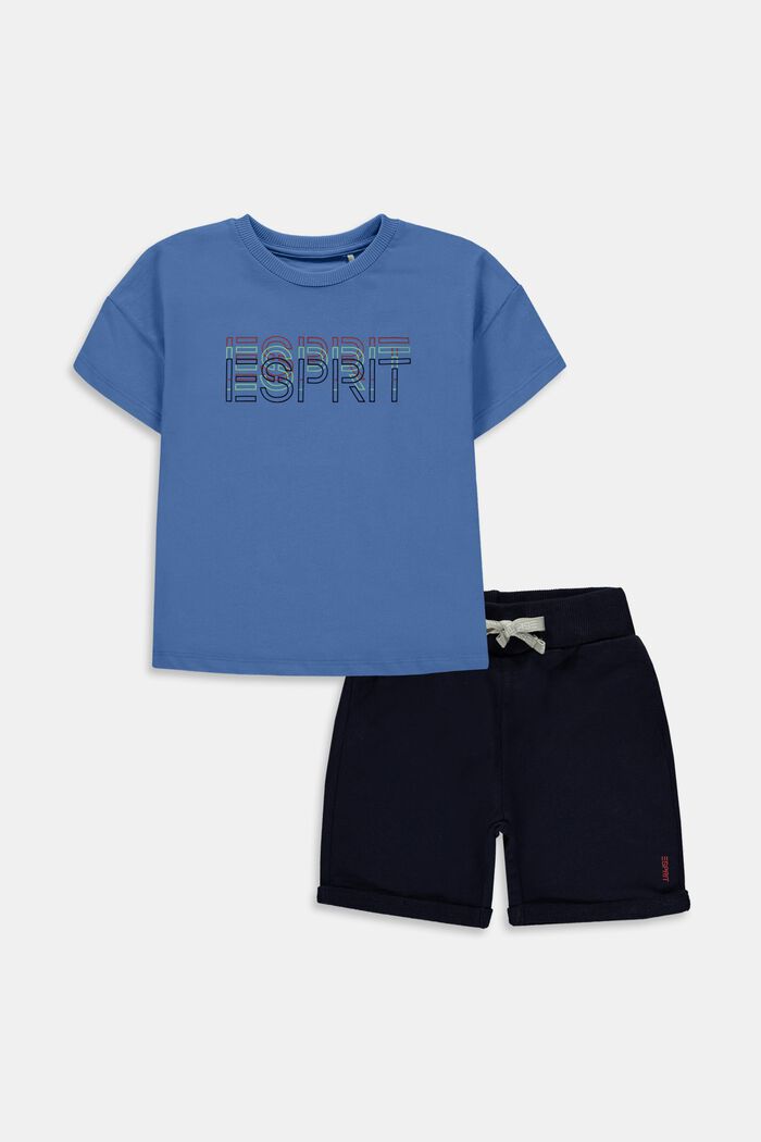 Mixed set: Logo print t-shirt and shorts, LIGHT BLUE, detail image number 0