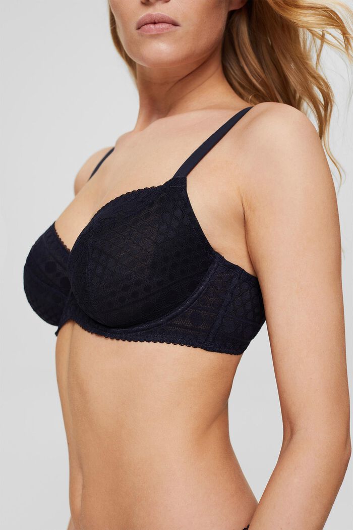 Lace underwire bra for larger cup sizes made of recycled material, NAVY, detail image number 2