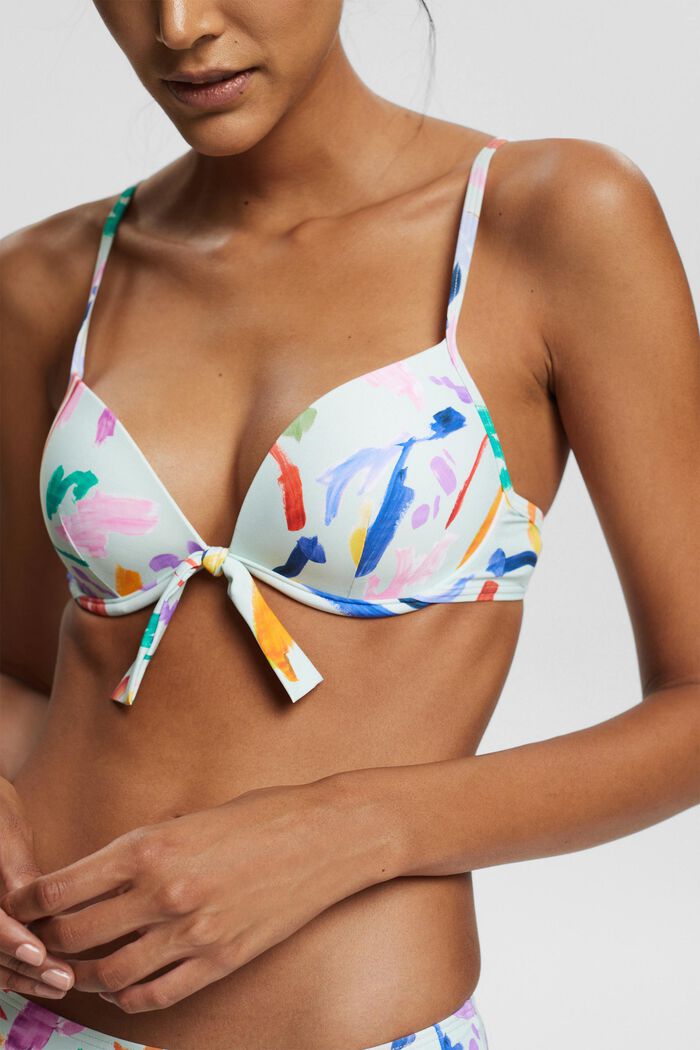 Made of recycled material: bikini top with a bow detail, LIGHT AQUA GREEN, detail image number 0