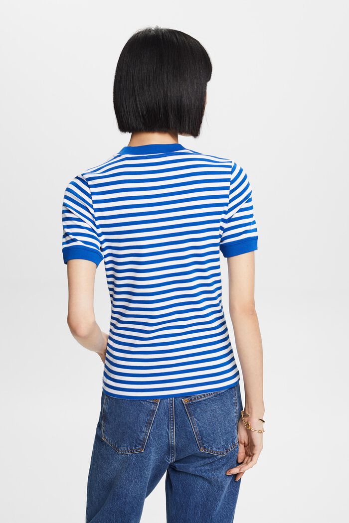 Logo-Print Striped Cotton T-Shirt, BRIGHT BLUE, detail image number 3