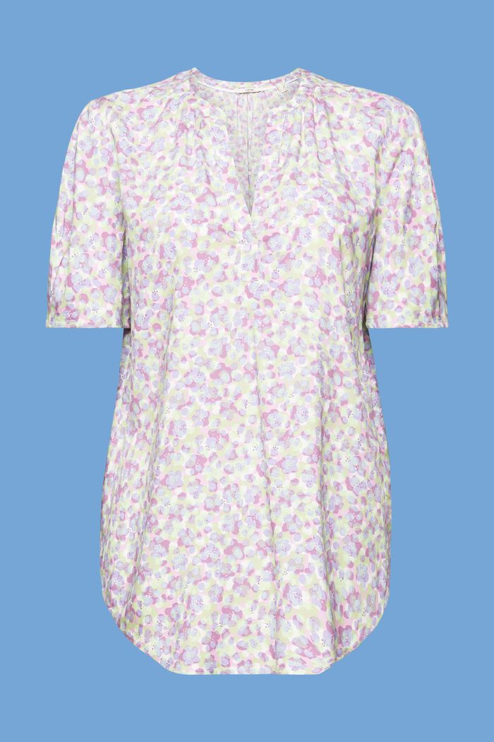 Floral split neck blouse, PURPLE, detail image number 7