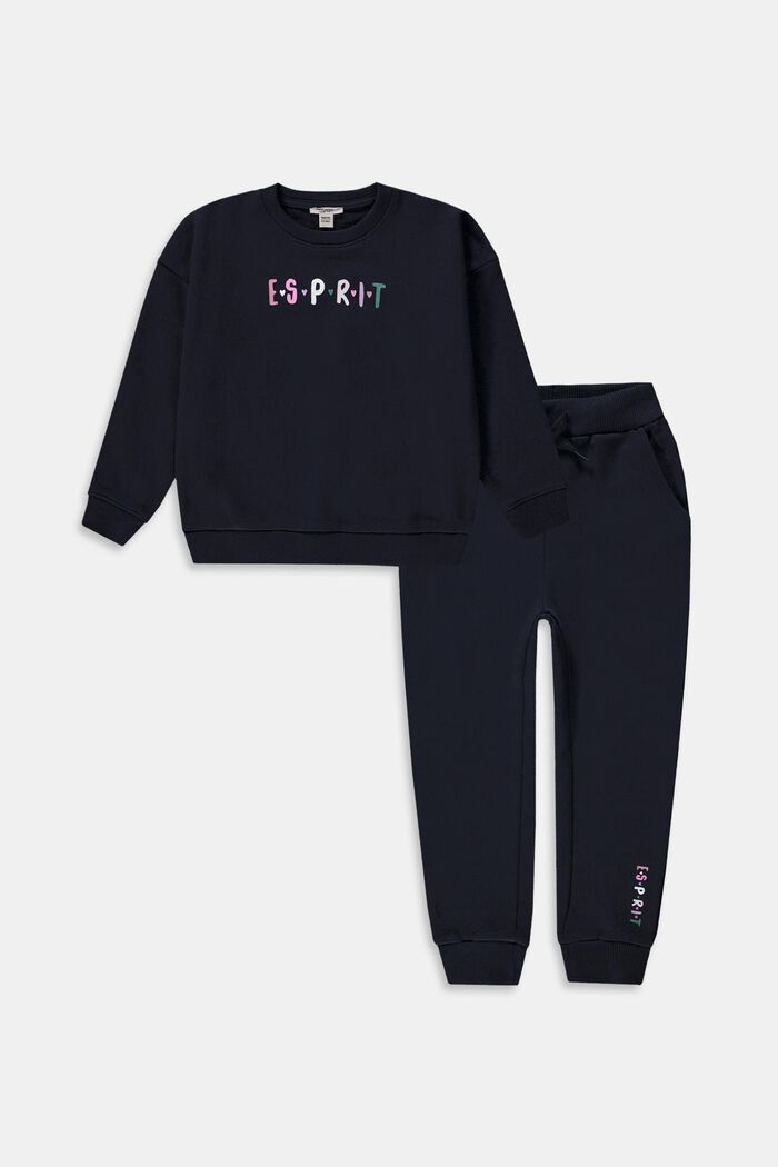 Set: sweatshirt and tracksuit bottoms, 100% cotton, NAVY, overview
