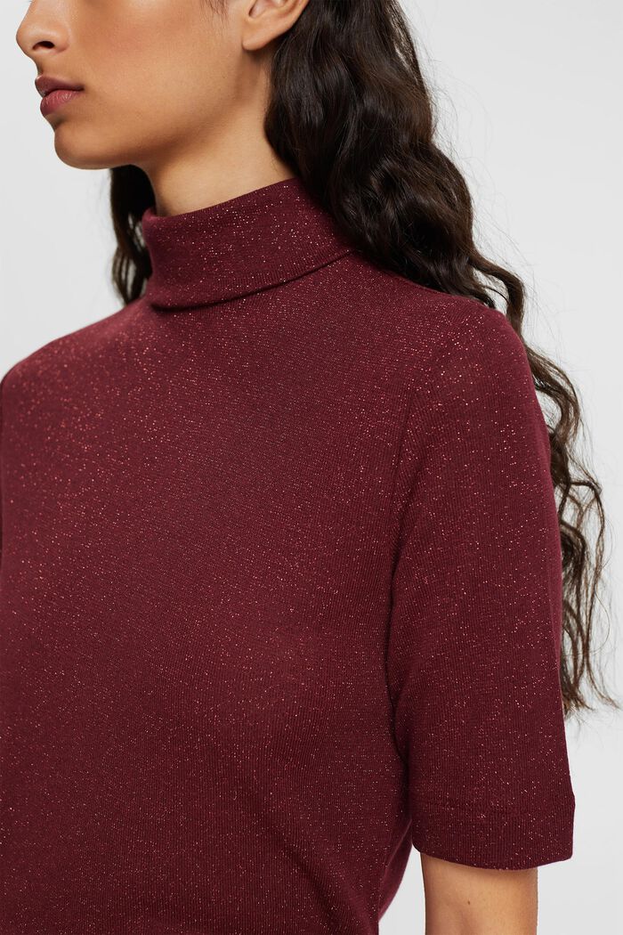 Roll neck t-shirt with glitter effect, BORDEAUX RED, detail image number 0