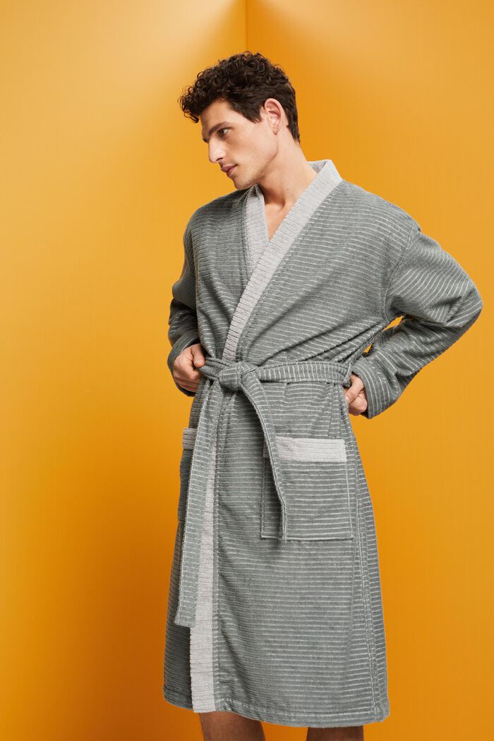 Bathrobe with textured stripes, ANTHRACITE, detail image number 0
