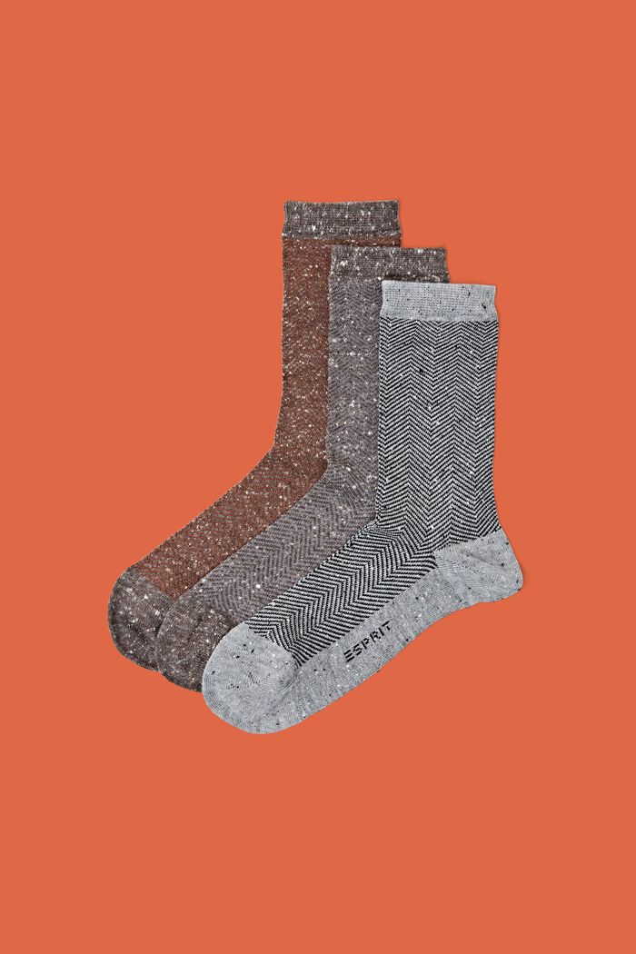 3-Pack Herringbone Socks, BROWN/GREY, detail image number 0