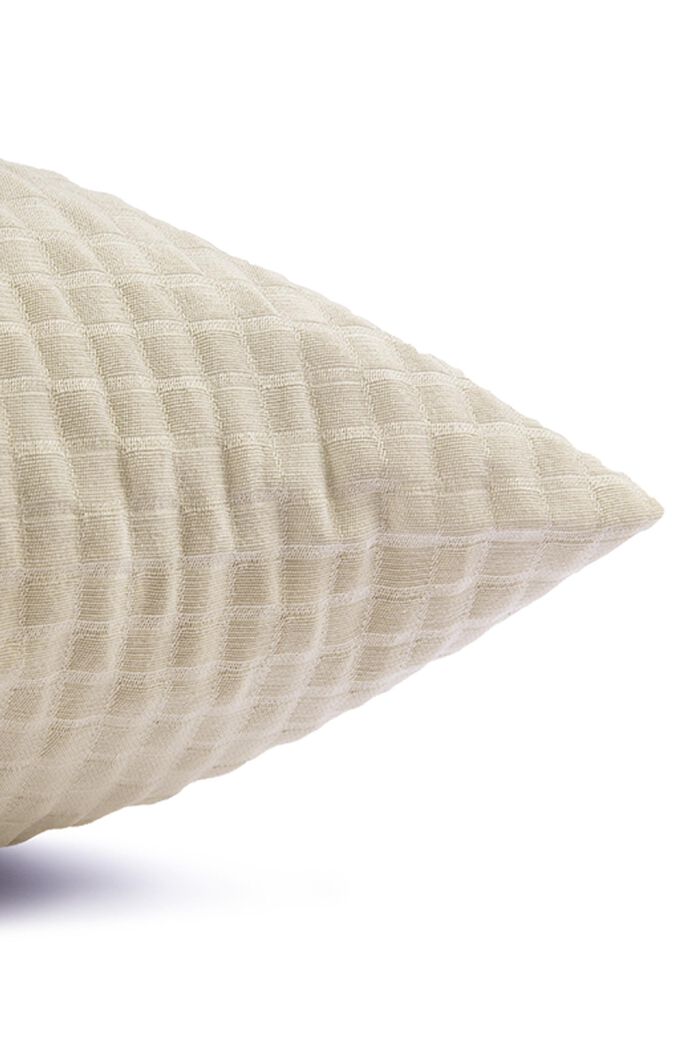 Recycled: Cushion cover with a 3D check pattern, BEIGE, detail image number 4