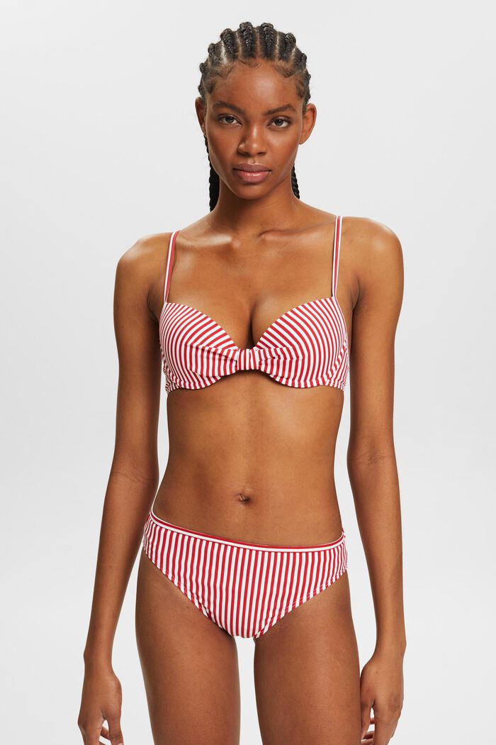 Striped Padded Underwired Bikini Top, DARK RED, detail image number 0