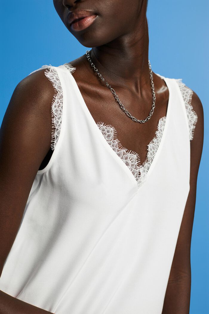 Sleeveless blouse with lace trimming, WHITE, detail image number 2