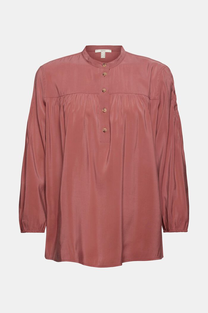 Shiny Henley blouse with LENZING™ ECOVERO™, DARK OLD PINK, overview