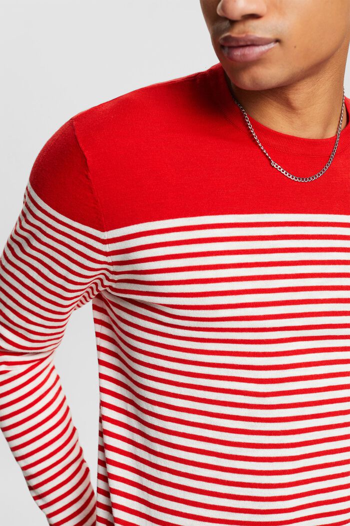 Striped Cotton Sweater, RED, detail image number 3