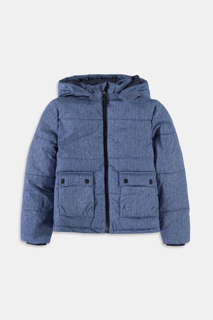 Quilted jacket with a hood and fleece lining, BLUE, overview