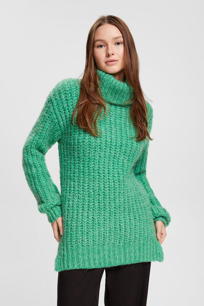 Chunky roll neck jumper with alpaca and wool, LIGHT GREEN, detail image number 0
