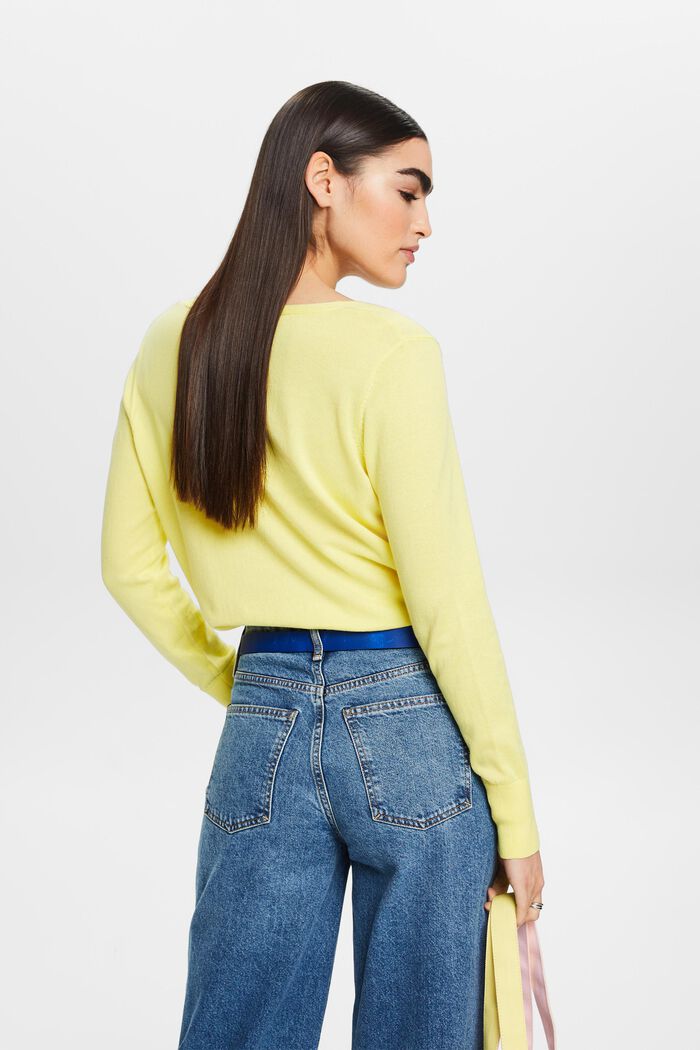 Cotton V-Neck Sweater, PASTEL YELLOW, detail image number 3