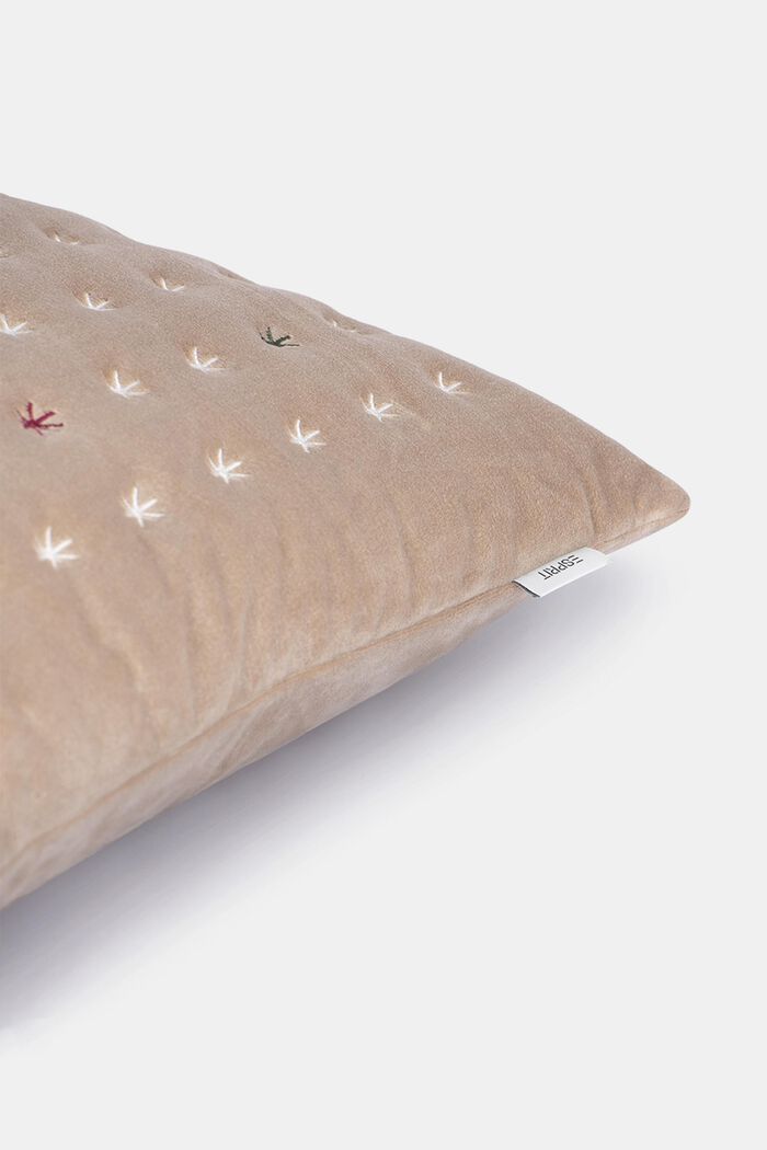 Velvet cushion cover with embroidery, BEIGE, detail image number 3