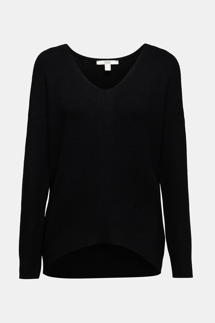 V-neck jumper in purl knit fabric, BLACK, detail image number 0
