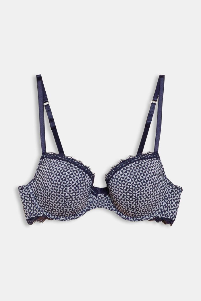 Recycled: padded, printed underwire bra, NAVY, overview