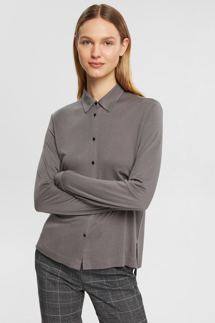 Jersey blouse, LENZING™ ECOVERO™, MEDIUM GREY, detail image number 1