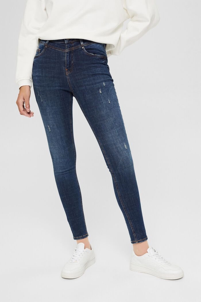 Ankle-length jeans in a vintage look, organic cotton, BLUE DARK WASHED, detail image number 0