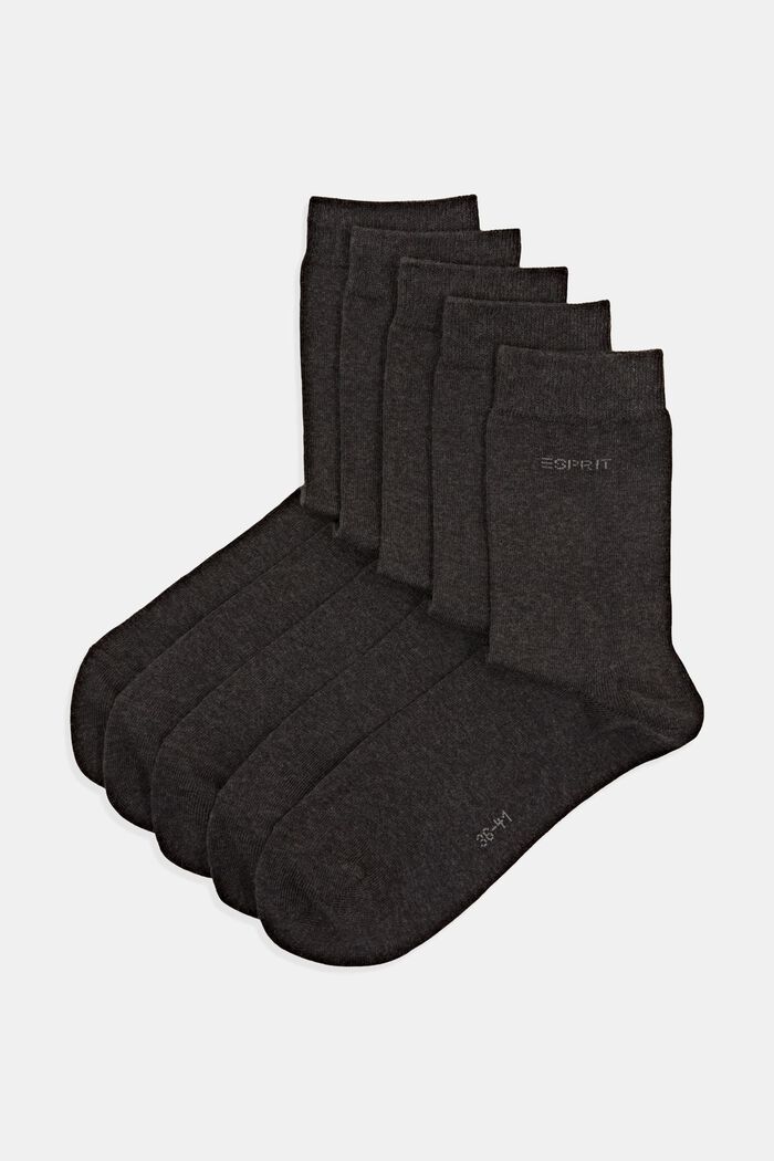 Pack of 5 plain socks, organic cotton, ANTHRACITE MELANGE, detail image number 0