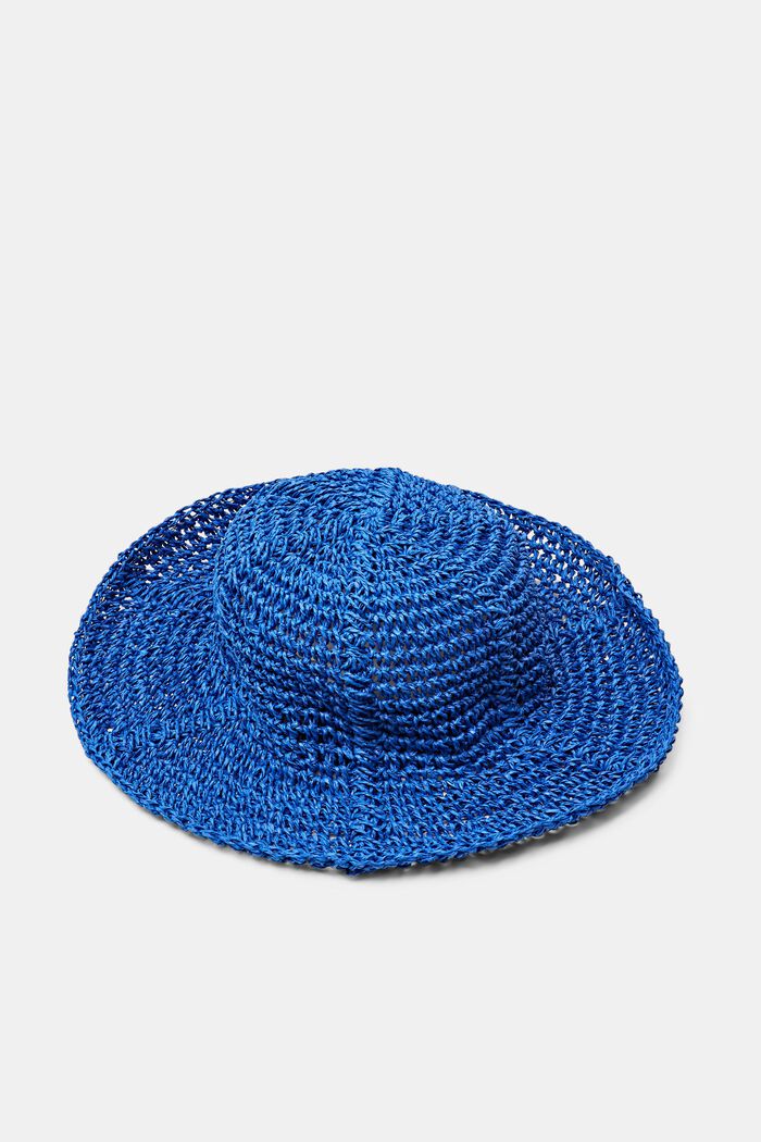 Crochet Straw Hat, BRIGHT BLUE, detail image number 0