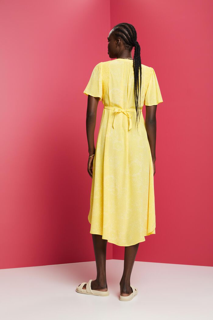 Printed Gathered Tie Back Midi Dress, LIGHT YELLOW, detail image number 3