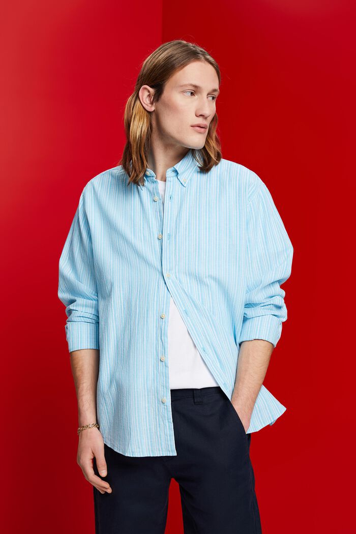 Striped shirt with linen, TURQUOISE, detail image number 0