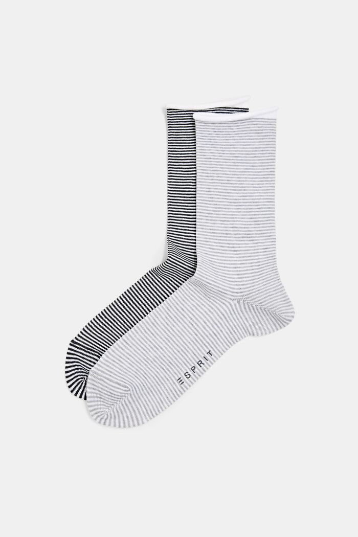 Striped socks with rolled cuffs, organic cotton, BLACK/GREY, detail image number 0