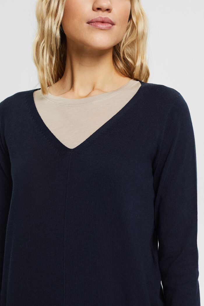 Fine knit jumper in 100% cotton, NAVY, detail image number 0