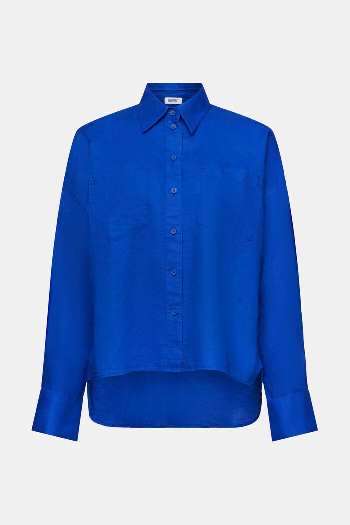 Cotton-Linen Shirt Blouse, BRIGHT BLUE, detail image number 6