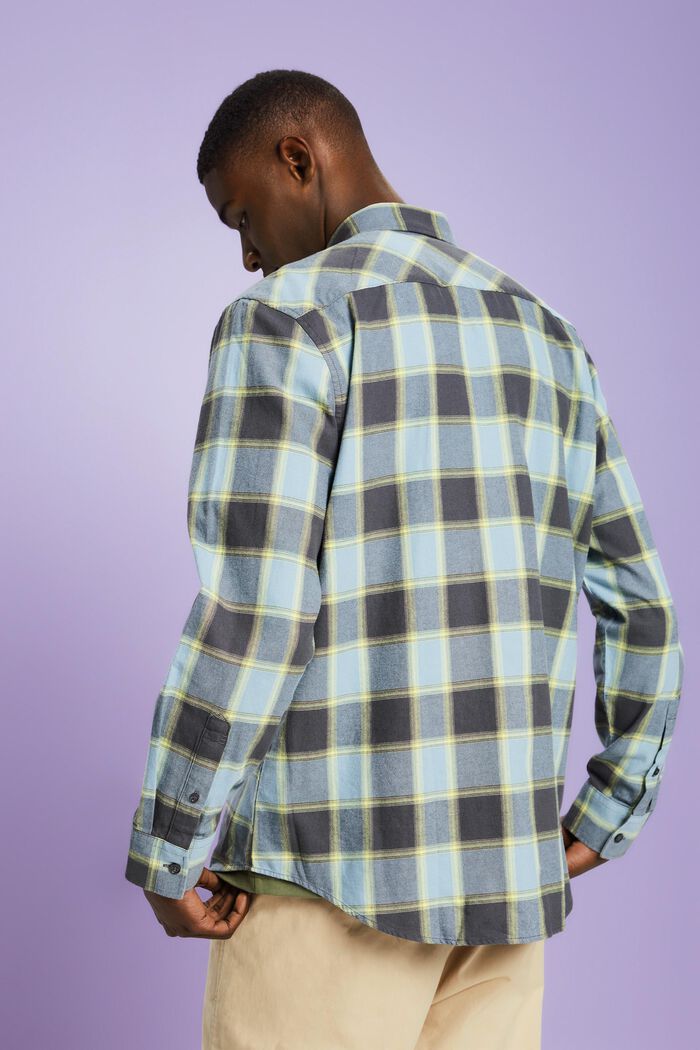 Checked Cotton Flannel Shirt, TEAL BLUE, detail image number 2