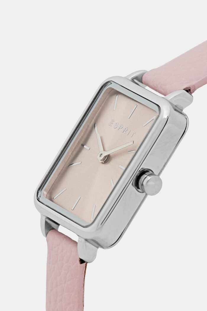 Square-shaped watch with a leather strap, PINK, detail image number 1