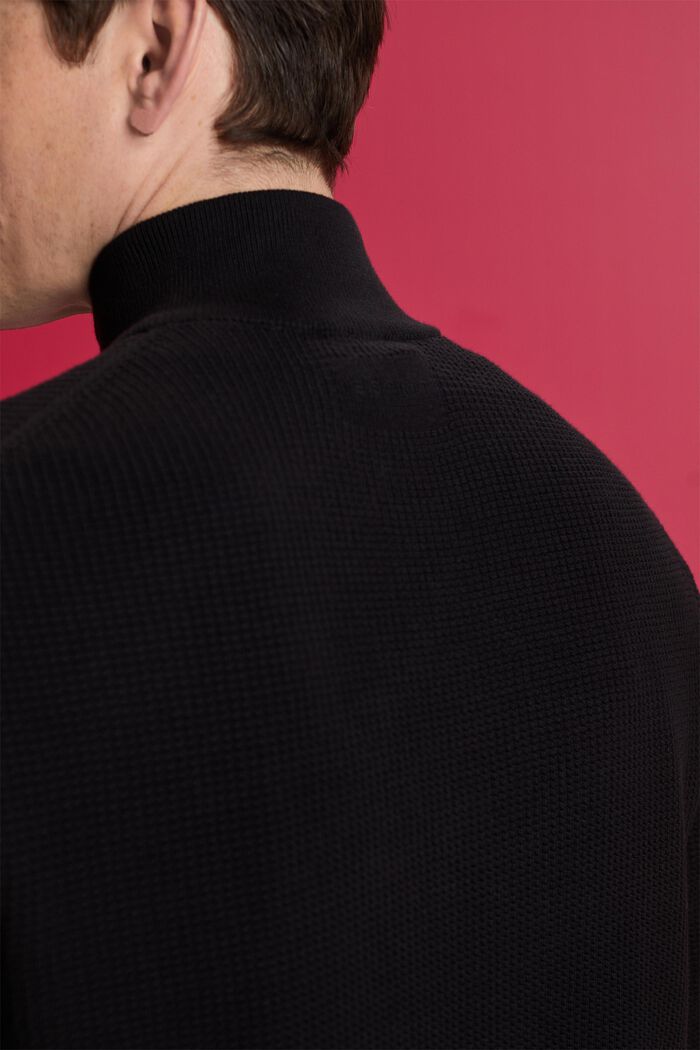 Zip-neck jumper made of 100% Pima cotton, BLACK, detail image number 4