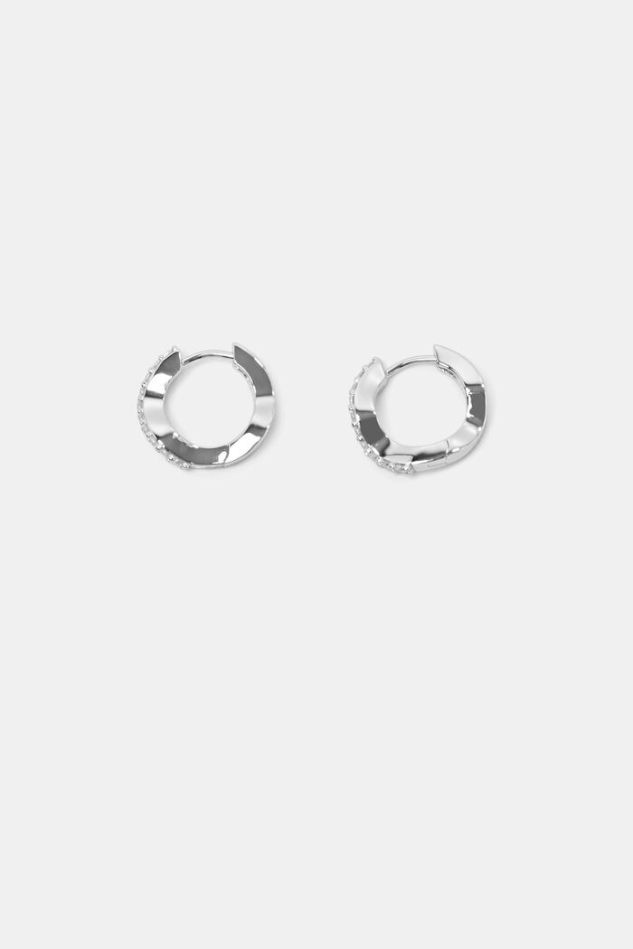 Sterling Silver Zirconia Mini Earrings, SILVER, detail image number 0