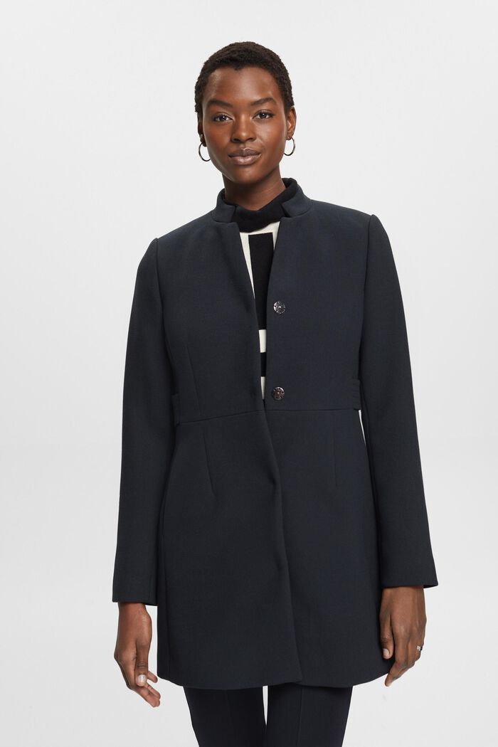 Waisted coat with inverted lapel collar, BLACK, detail image number 0