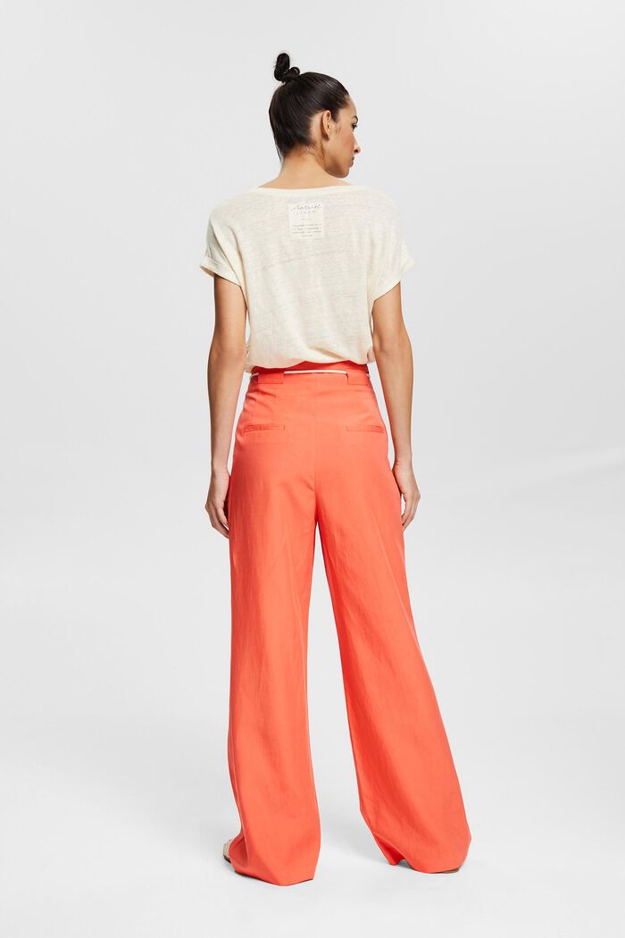 With linen: wide-leg trousers with a cord, CORAL ORANGE, detail image number 3